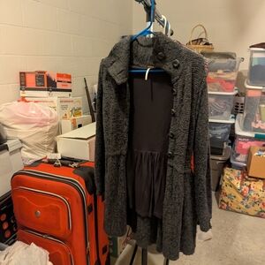 Free People Charcoal Gray Knit Longline Trench Coat